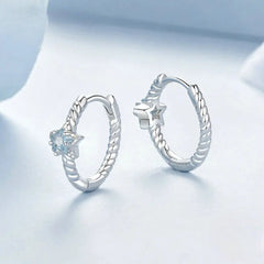 Orecchini a cerchio Star Huggie in argento Sterling 925 con pietra azzurra
