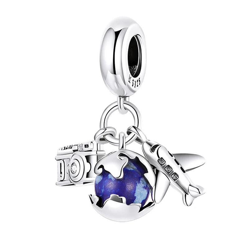 Charm My Life in 925 Silver - Travel the World Pendant