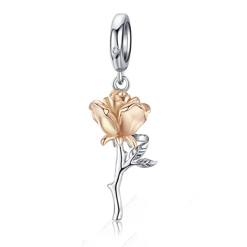 Charm My Life in 925 Silver - Golden Rose Bloom Pendant