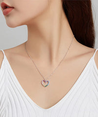 Collana a forma di cuore colorato in argento sterling 925 con zirconi multicolor