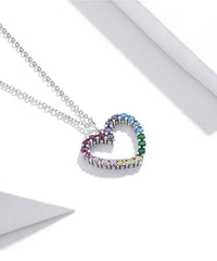 Collana a forma di cuore colorato in argento sterling 925 con zirconi multicolor