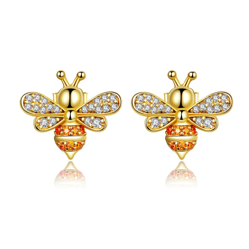 Orecchini Bee Shine in argento sterling 925 con placcatura in oro e cristalli