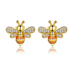 Orecchini Bee Shine in argento sterling 925 con placcatura in oro e cristalli