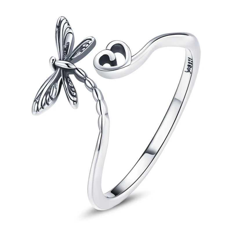 Anello Libellula e Cuore in Argento Sterling 925