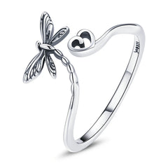 Anello Libellula e Cuore in Argento Sterling 925