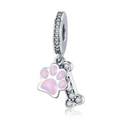 Charm My Life in 925 Silver - Pink Paw & Bone Pendant