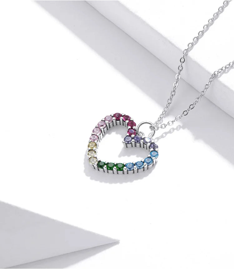 Collana a forma di cuore colorato in argento sterling 925 con zirconi multicolor