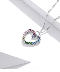 Collana a forma di cuore colorato in argento sterling 925 con zirconi multicolor