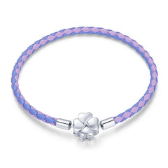 Bracciale Lucky Clover in pelle lilla con chiusura in argento sterling 925