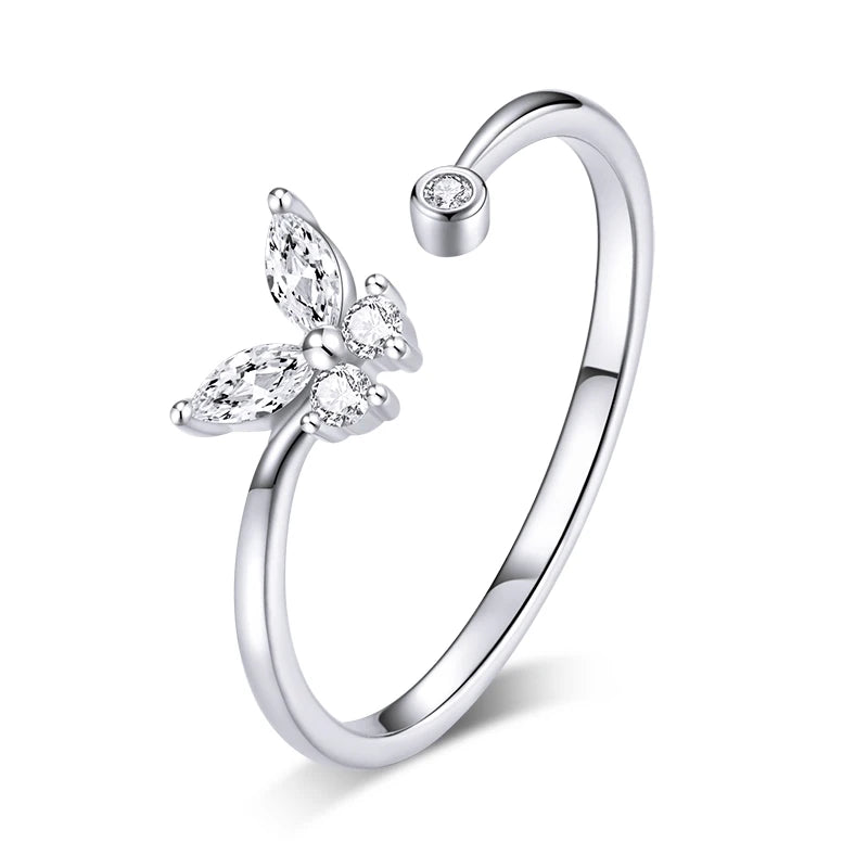 Anello a farfalla in cristallo in argento sterling 925 con zirconi cubici