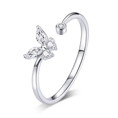 Anello a farfalla in cristallo in argento sterling 925 con zirconi cubici