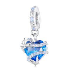 Charm My Life in 925 Silver - Blue Heart & Butterflies