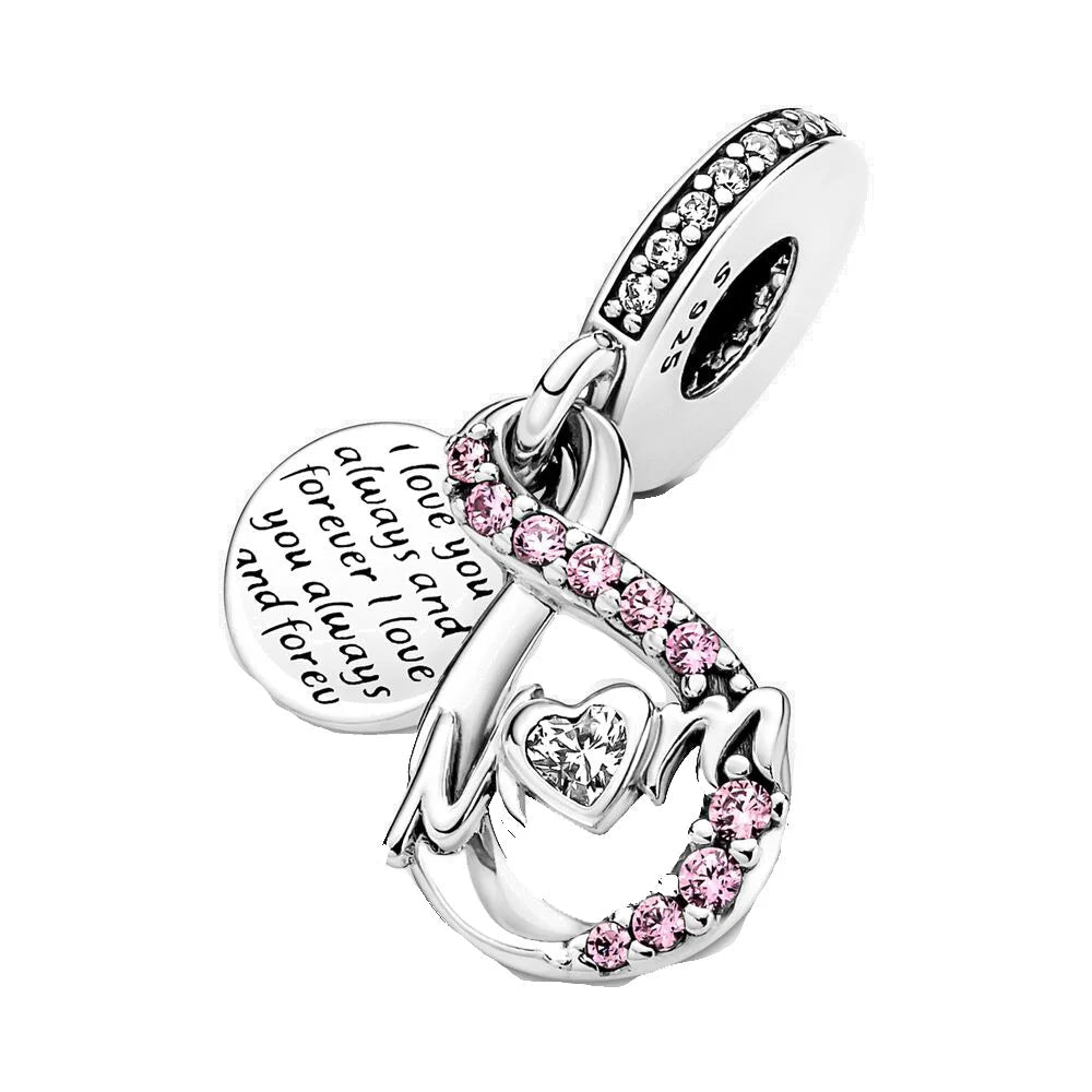 Double Heart Mom Pendant - My Life Charm in 925 Sterling Silver
