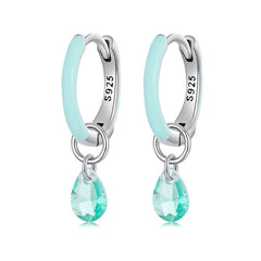 Orecchini pendenti Serenity in argento sterling 925 con smalto blu e ciondolo in cristallo