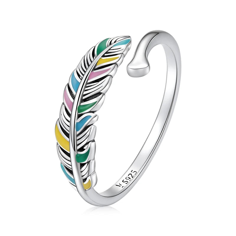 Anello con piuma colorata in argento sterling 925