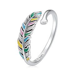Anello con piuma colorata in argento sterling 925