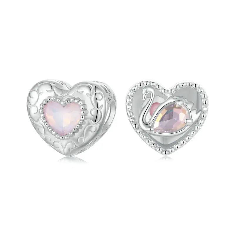 Charm My Life in 925 Silver - Heart & Swan Dual-Side