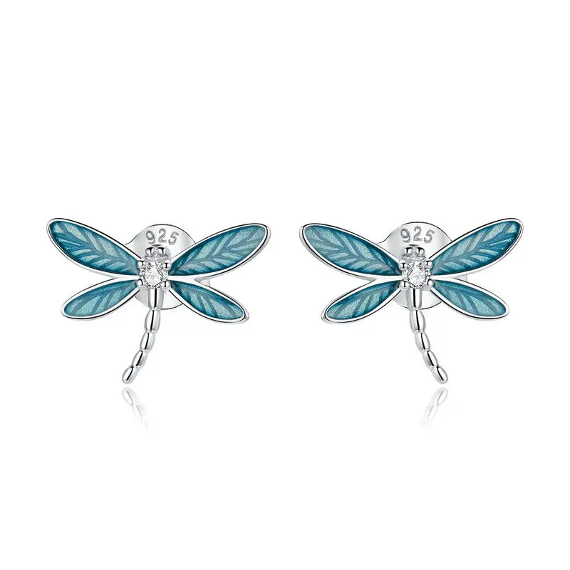 Orecchini a forma di libellula Blue Serenity in argento sterling 925