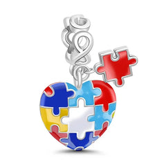 Ciondolo My Life in argento Sterling 925 - Ciondolo a forma di cuore con puzzle per la consapevolezza dell'autismo 