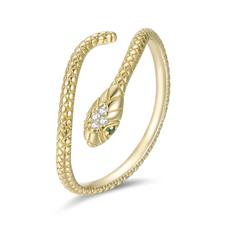 Anello serpente dorato in argento sterling 925 con placcatura in oro
