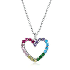 Collana a forma di cuore colorato in argento sterling 925 con zirconi multicolor