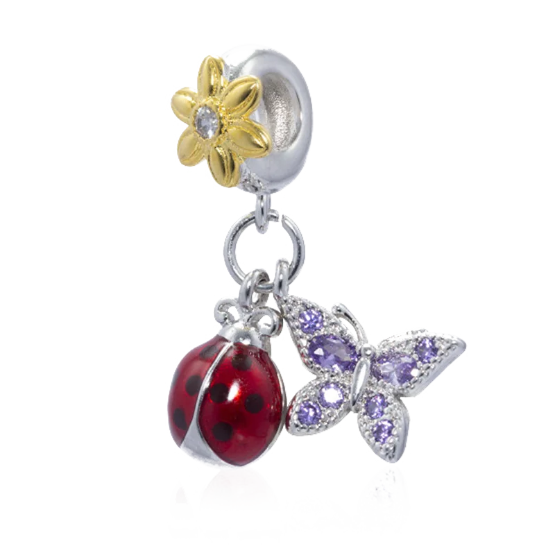 Ciondolo My Life in argento Sterling 925 - Coccinella e farfalla 