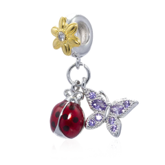 Ciondolo My Life in argento Sterling 925 - Coccinella e farfalla 