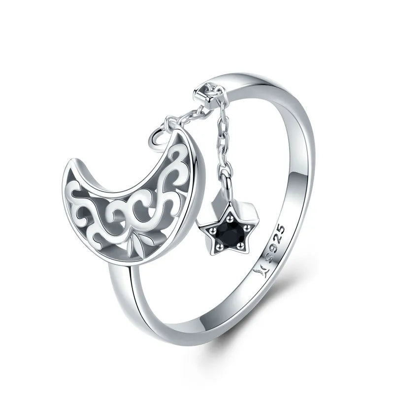 Anello Luna Incantata in argento Sterling 925 con ciondolo a forma di stella
