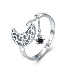Anello Luna Incantata in argento Sterling 925 con ciondolo a forma di stella