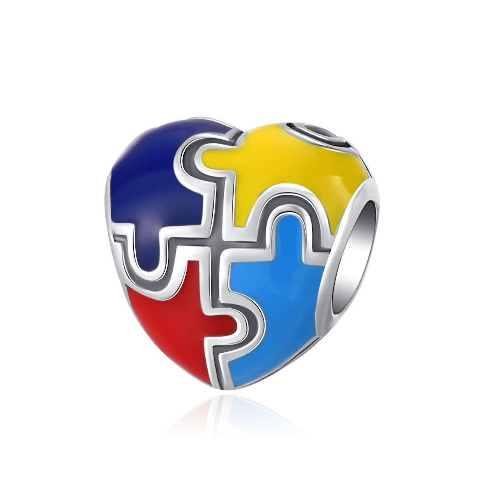 Ciondolo My Life in argento Sterling 925 - Cuore puzzle autistico 