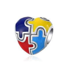 Ciondolo My Life in argento Sterling 925 - Cuore puzzle autistico 