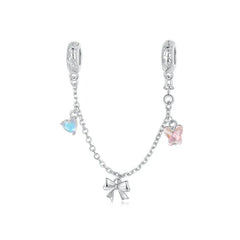 Safety Chain in 925 Silver – Heart, Butterfly & Bow