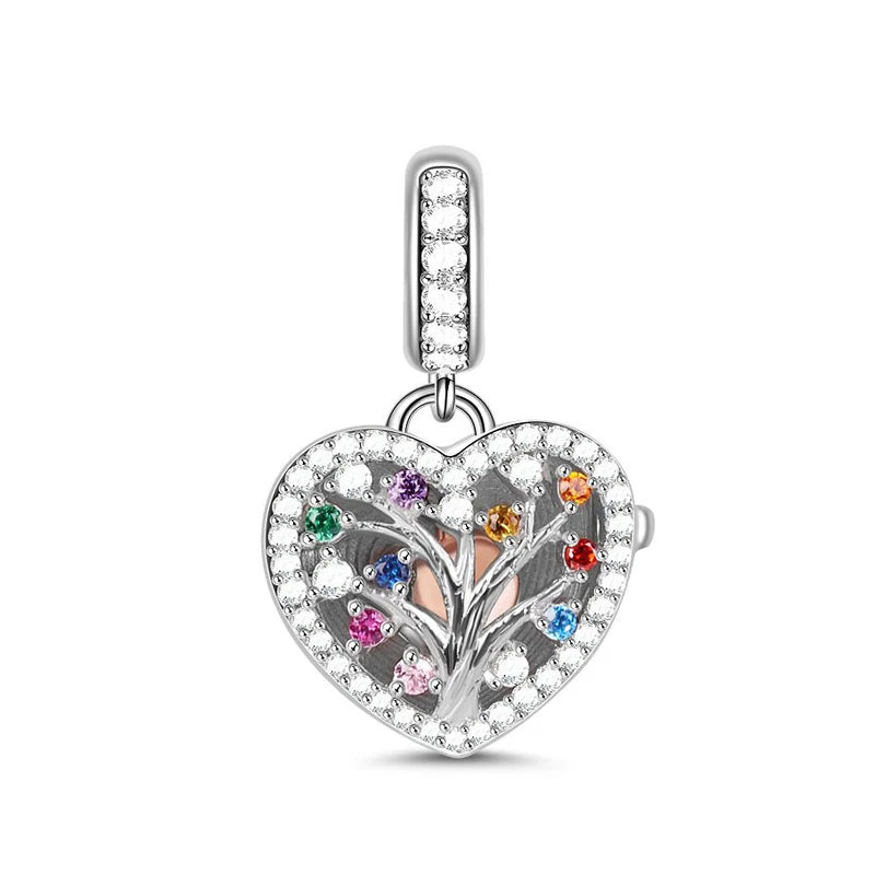Ciondolo My Life in argento Sterling 925 - Ciondolo a forma di albero genealogico a forma di cuore 