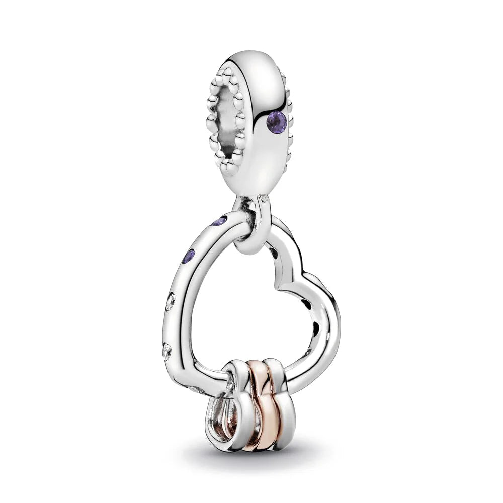 Ciondolo My Life in argento Sterling 925 - Cuore aperto e anelli 