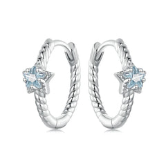 Orecchini a cerchio Star Huggie in argento Sterling 925 con pietra azzurra
