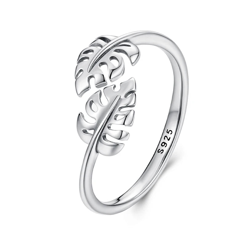 Anello con foglia tropicale in argento sterling 925