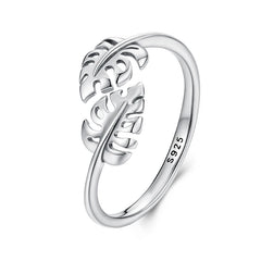 Anello con foglia tropicale in argento sterling 925