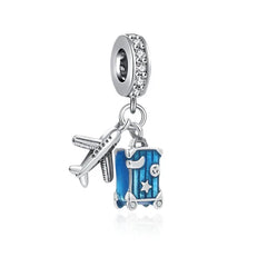 Ciondolo My Life in argento sterling 925 - Ciondolo Wanderlust con bagaglio e aereo