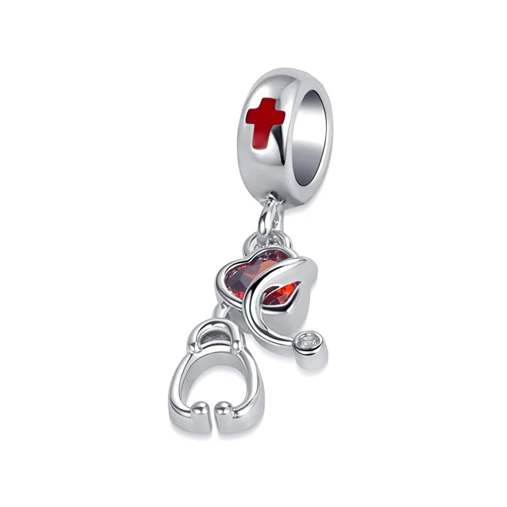 Ciondolo My Life in argento sterling 925 - Ciondolo a forma di cuore con stetoscopio da infermiera 