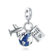 Ciondolo My Life in argento sterling 925 - Passaporto Wanderlust e ciondolo a forma di globo 