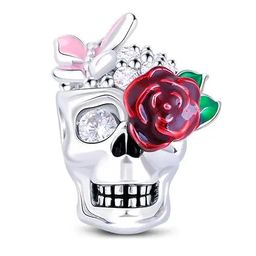 Ciondolo My Life in argento Sterling 925 - Celebrazione del teschio e della rosa 