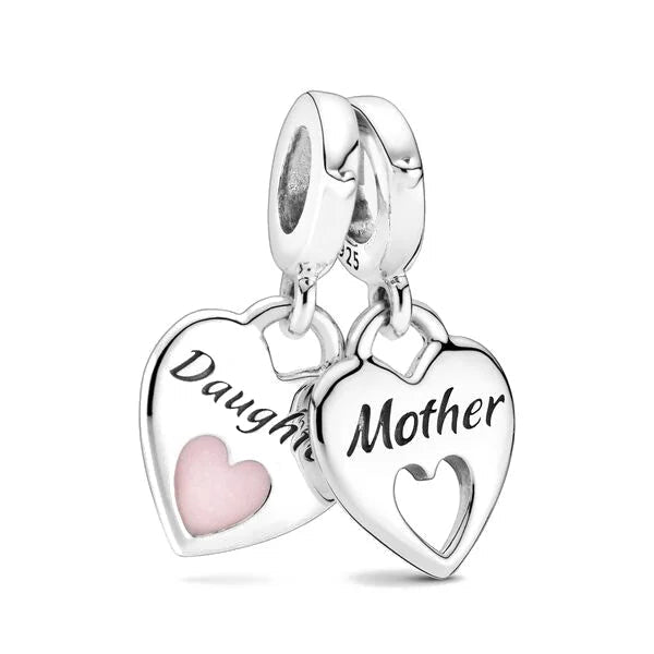 Mother & Daughter Heart Pendant - My Life Charm in 925 Sterling Silver