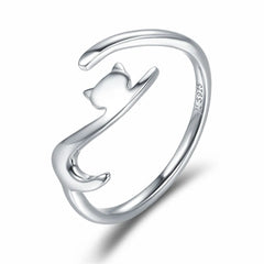Anello Gatto in Movimento in Argento Sterling 925