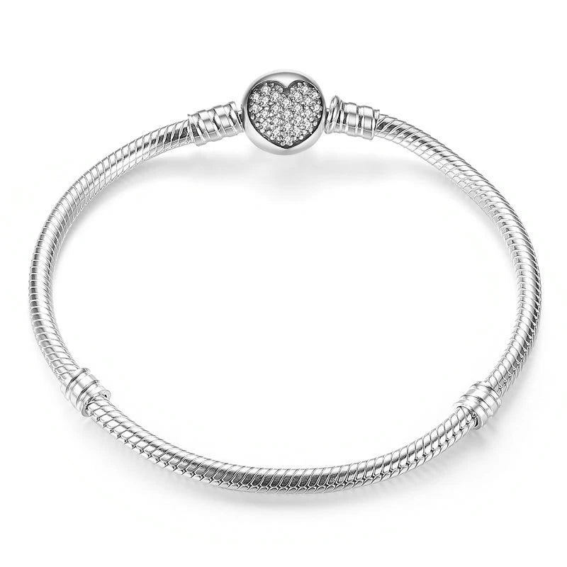 Bracciale a forma di cuore di cristallo in argento sterling 925