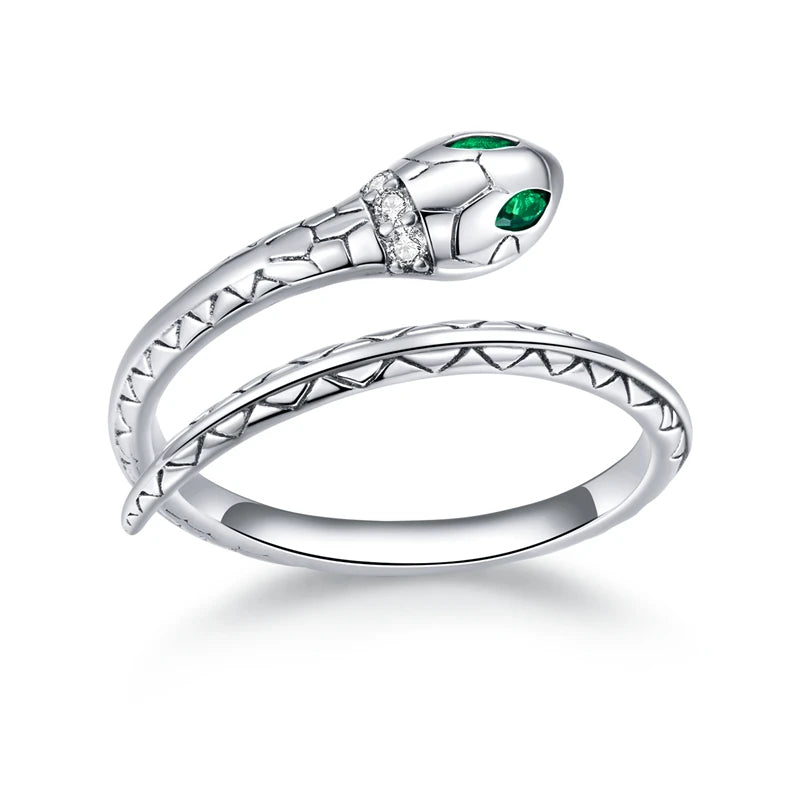 Elegante anello a forma di serpente in argento sterling 925