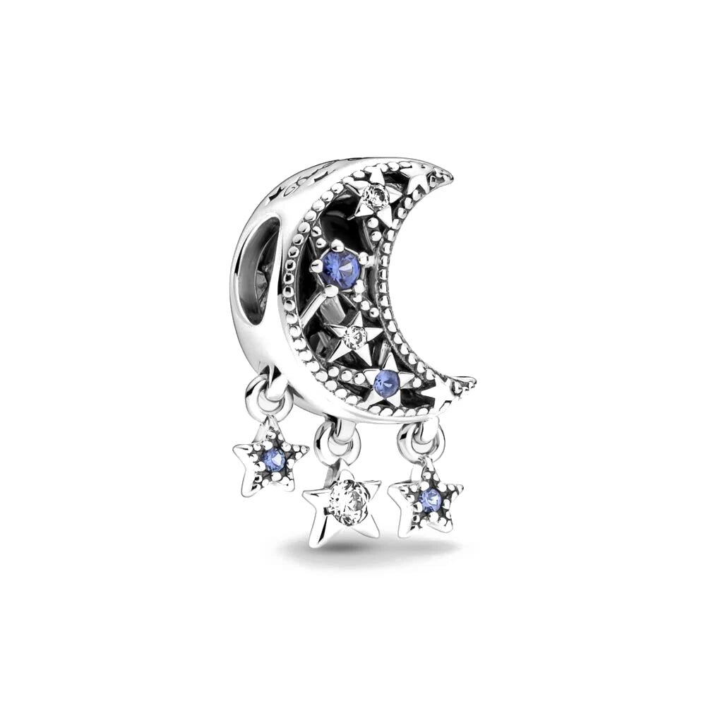 Moon and Dangling Stars - My Life Charm in 925 Sterling Silver