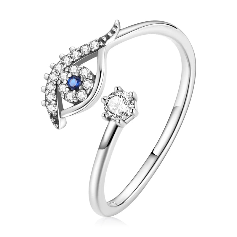 Anello protettivo per gli occhi in argento Sterling 925 con zirconi blu e bianchi