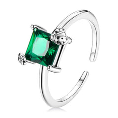Anello coccinella portafortuna in argento sterling 925 con pietra preziosa verde