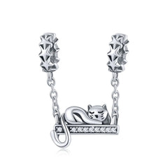 Charm My Life in 925 Silver - Sleeping Cat Safety Chain