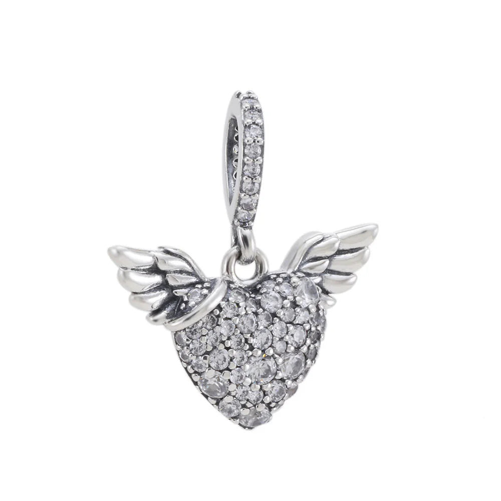 Ciondolo My Life in argento sterling 925 - Ciondolo a forma di cuore con ali d'angelo 
